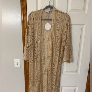 Hayden Tan Crochet Open-Front Cardigan